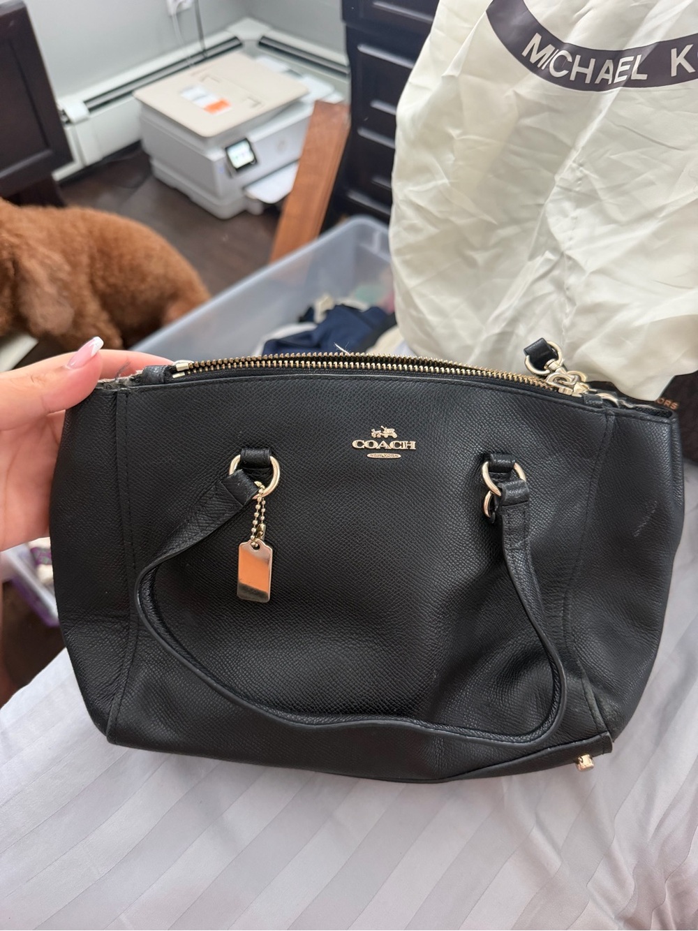 Coach Black Leather Shoulder Bag with Gold Hardware